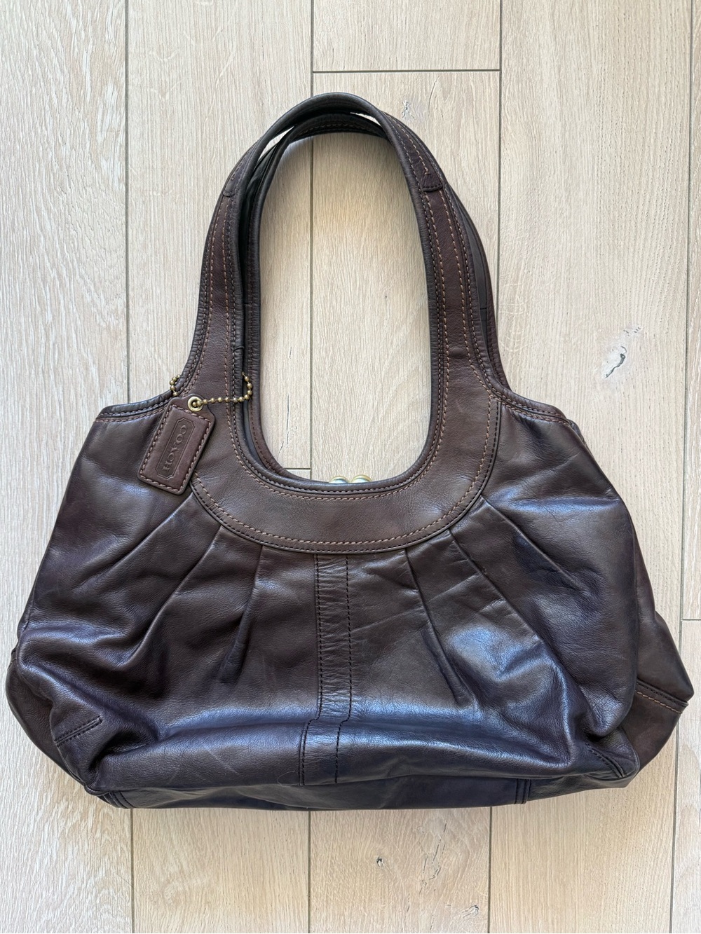 Coach Vintage Ergo Pleated Kisslock Satchel Brown Leather Handbag